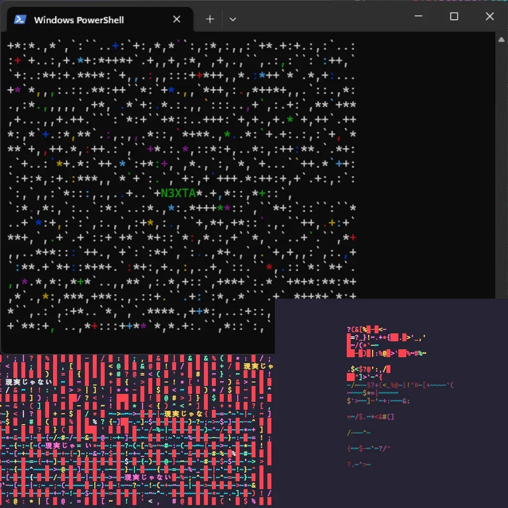 ASCII-art animation running in a Windows PowerShell window
