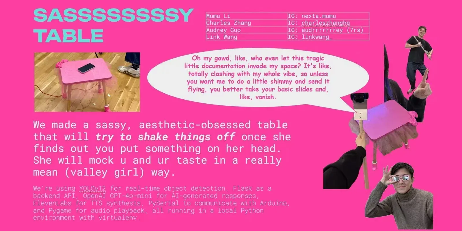 Hot-pink poster for “Sasssssssy Table” with a speech bubble